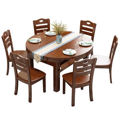 China 8 Person Round Table Folding Solid Wood Folding Dining Table Chair Set 4/6 for sale