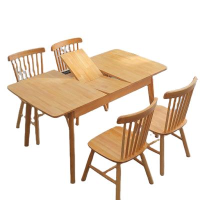 China Durable Solid Wood Square Dining Room Furniture Nordic Retractable Folding Dining Table Chair Set for sale