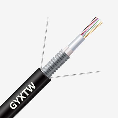 China Custom Length HXCOWO GYXTW G652D 2/4/6/8/12/24/24/48/96 Core Armoured Fiber Optic Cable Te koop