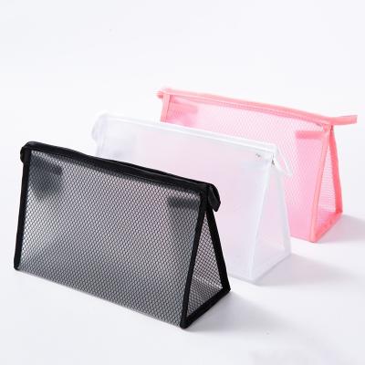 China Fashion Factory Wholesale Single Transparent Stain Mesh Cosmetics Storage Bag for sale