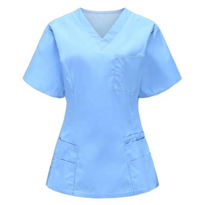 China Breathable Polyester Cotton Poplin Shorts Sleeve Custom Nurse Scrub Tops For Women for sale