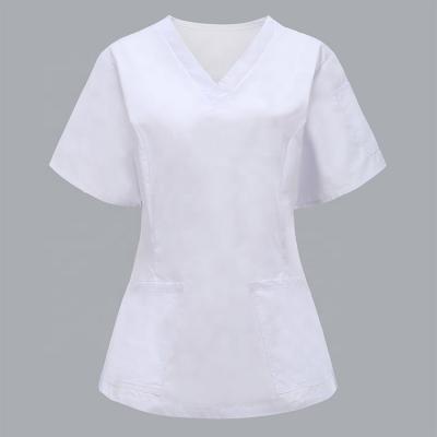 China Breathable Wholesale Polyester Cotton Poplin Nurse White Scrub Tops For Women for sale