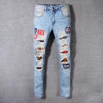 China Splash Of Sustainable Wholesale Men's Ripped Patched Jeans for sale