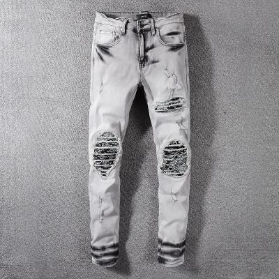 China Viable Men's Patch Jeans Denim Pants Ripped Pants for sale