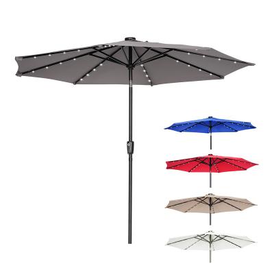 China Modern Solar Patio Umbrella 9ft Aluminum Beach Outdoor Garden Led Sun Crank Pool Umbrella for sale