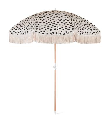 China Customized Modern Patterns Fringe Beech Wood Garden Outdoor Beach Umbrella With Tassels for sale