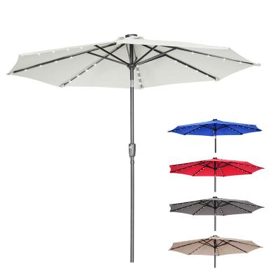 China Modern Round 3m Upright Umbrella With 24 Pcs Beads Outdoor Parasols With Solar Led Lights for sale