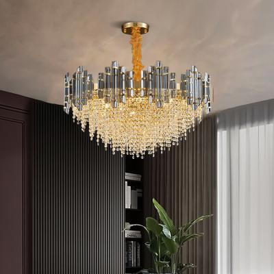 China Modern Adjustable Ceiling Iron Crystal Pendant Light Modern Luxury LED Indoor Lighting Glass Chandeliers for sale