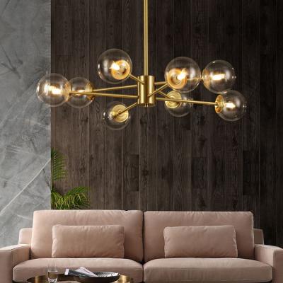 China Modern High Quality Brass Pendant Light Hanging Pendant Lamp Luxury Clear Glass Ball LED Chandelier for sale