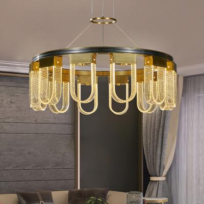 China Direct Selling Modern Acrylic Color Changing Ring Classic Copper Hanging Post LED Black Chandelier for sale