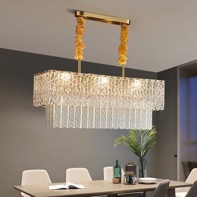 China Luxury Rectangle Modern Home Modern Living Room Gold Glass LED Chandelier Decoration for sale