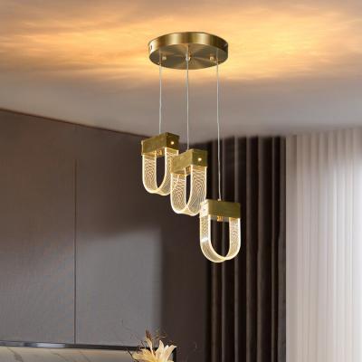 China Modern Simple Hanging Ceiling Decorative Pendant Lights Acrylic Copper LED Luxury Modern Chandelier for sale