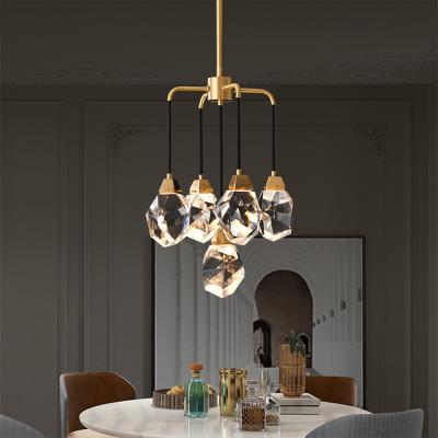 China Modern Contemporary Copper Pendant Light Fixture Hanging Decoration K9 Crystal Chandelier Luxury for sale