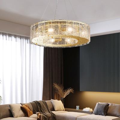 China Ring Hanging Ceiling Glass Pendant Light Modern Bedroom Decorative Round Living Room Chandelier for sale