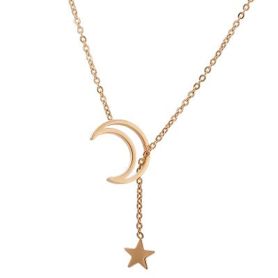 China FASHIONABLE Tasty Real 18K Gold Plated Star Necklace 316L Stainless Steel Star Moon Star Choker Pendant Necklace For Girls for sale