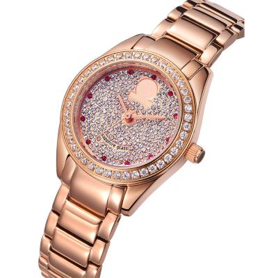 China Full Custom Logo Female Women Stainless Steel Full Stone Calendar Rose Gold Luxury Fashion CZ Iced Out Wrist Bling Quartz Ladies Watch Diamond for sale