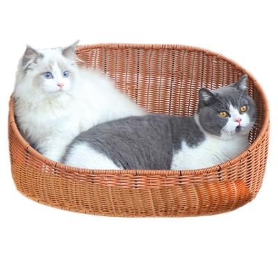 China Best Sustainable Design Cooling Wooden Durable All-Season Rattan Calming Dog Bed for sale