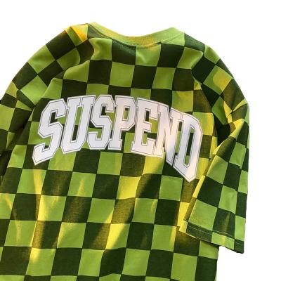 China Breathable Women's Short Sleeve T-Shirt Vintage Checkerboard Hip Loose Hop Graphic Couples Half Sleeve Top for sale