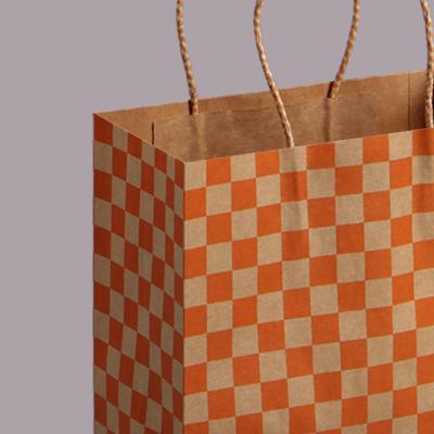 China Recycled Materials Color New European Style Checkered Square Bottom Kraft Paper Bag For Shopping for sale