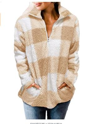 China New Design Ladies Plaid Turtle Neck Sweater Loose Plush Sweater QUICK DRY for sale