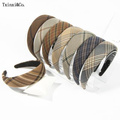 China Retro Plaid Autumn And Winter Fashion Sponge Hair Band Striped Plaid Women's Hair Band for sale