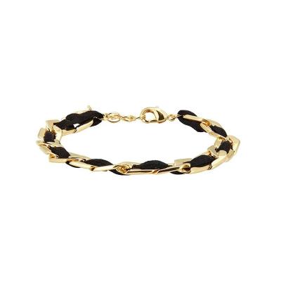 China Fashion Chain Bracelet CLASSIC Thick Leather Rope Stainless Steel Fashion Exaggerated Bracelet for sale