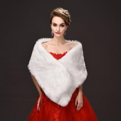 China New high quality plush fur cape wedding white winter wedding fur cape cloak off shoulder bride cloak for sale