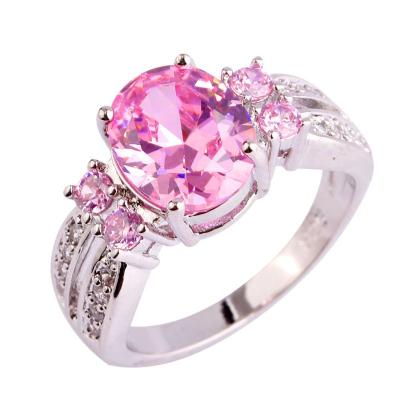 China Fashion Custom Size Women's Pink Topaz Gemstone Silver Fashion Jewelry Ring for sale