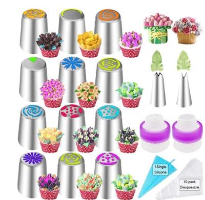 China Viable Factory Wholesale Cake Decorating Tool Kit Baking Accessories Russian Icing Nozzles Piping Pastry Tips (27 Pcs/Set) for sale