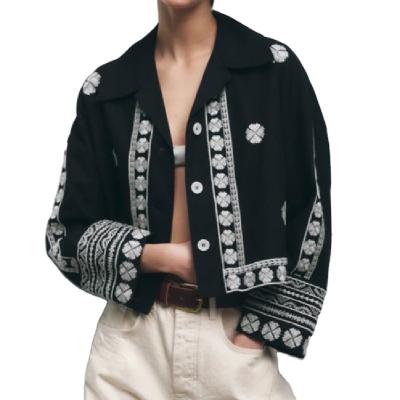 China 2022 summer women's anti-wrinkle new retro PB&ZA straight embroidered shirt style long-sleeved jacket 4786/057 from the original black for sale