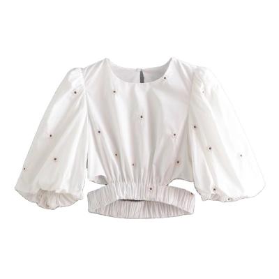 China PB&ZA New Flower Spring All-match Puff Sleeve Embroidered Poplin Shirt Top Women 2320/019 for sale