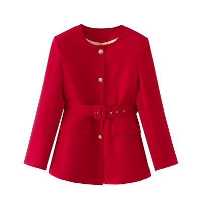 China PB&ZA2022 New Breathable Spring Women's European And American Red Round Neck Belt Suit Jacket for sale