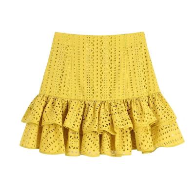 China New Women's Breathable Hollow Ruffle Decoration Embroidery Clothing High Spring Waist Skirt 3267/913 for sale