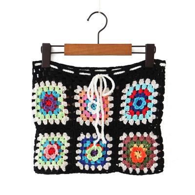 China PB&ZA2022 European and American Border Bohemian Style Breathable All Handmade Grandma Drawstring Plaid Skirt for sale