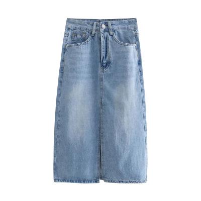 China PB&ZA Spring Sustainable New Women's High Waist Denim Skirt Mid Length Slit Skirt 8197/089 for sale