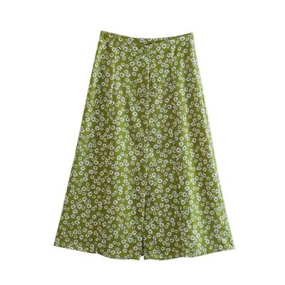 China PB&ZA2022 Summer Slim Cool French Daisy Water Print Button Skirt High Waist Breathable for sale