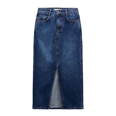 China PB&ZA2022 New Women's High Waist Breathable Blue Spring Denim Midi Skirt Casual Split Female 8527/155 for sale