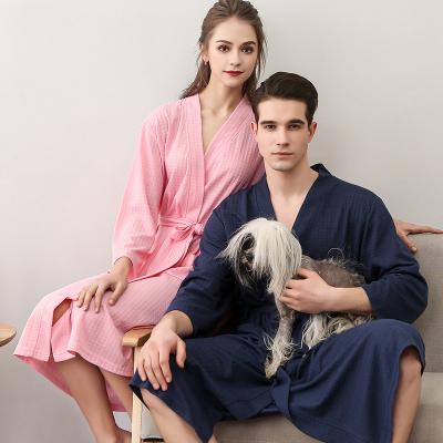 China Cheap Waffle Weave Man Adults Long Robes Bathrobe Unisex QUICK DRY Women Long Robe for sale