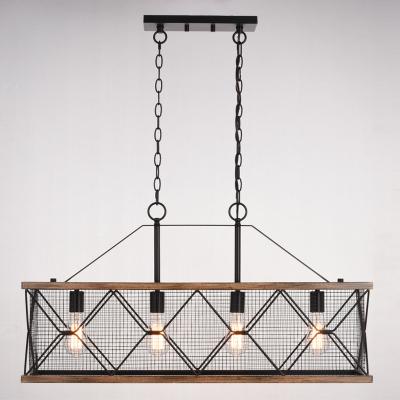 China Rectangle Portable Chandelier Contemporary Metal Farmhouse Pendant Lighting Black Industrial Vintage Kitchen Island Light for sale