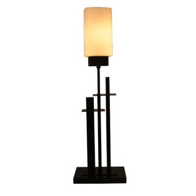 China Modern Efficient Glass Shade Black Iron Bedside Table Lamp Modern Vintage Table Light for sale