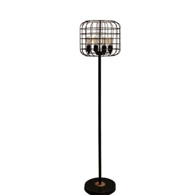 China Modern Black Industrial Metal Iron Cage Lights Ball Farmhouse Hotel Bedroom 4 Position Floor Lamp for sale