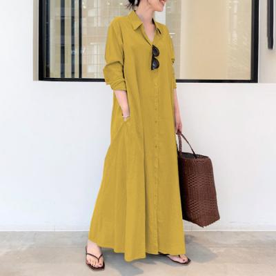 China Autumn Fashion Blouse Lapel Long Sleeve Solid Color Solid Color Breasted Quality Simple Loose Shirt Dress for sale