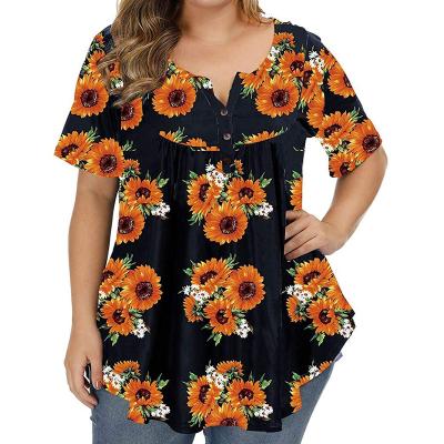 China 2022 latest anti-pilling fashion sunflower print sexy round neck with belt ties sleeve shirt women ladies casual short blouse for sale