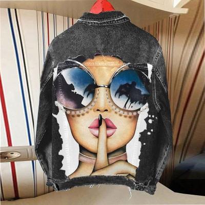 China 2022 Autumn Breathable Women Clothes High Quality Fashion Cartoon Print Denim Jacket Women Long Sleeve Coated Denim Jacket Streetwear for sale