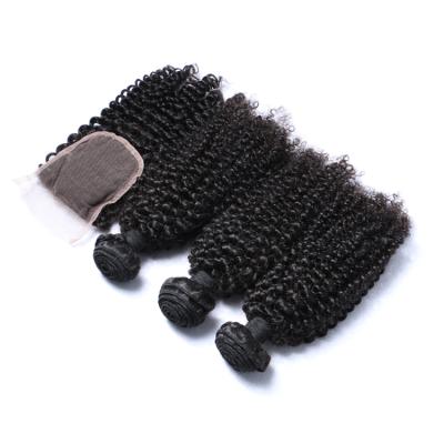 China 100% Natural Kinky Curly Hair Weave Curly Virgin Hair Bundles With Closure for sale