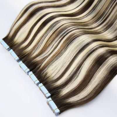 China Invisible Remy Double Wave Tape In Hair Extensions 100% Human Hair Russian Silky Straight Drawn Cuticle Hair Extensions for sale