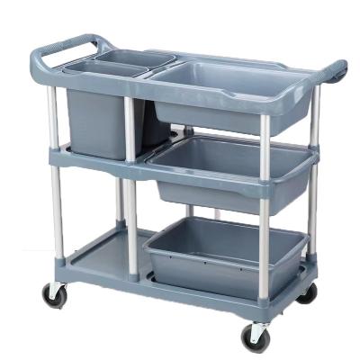 China Hotel Buffet Food Equipment Hand Push Dinner Plate Collection Cart, Tableware Collection Cart, Restaurant Canteen Three-story Thickened Plastic Dining Car for sale