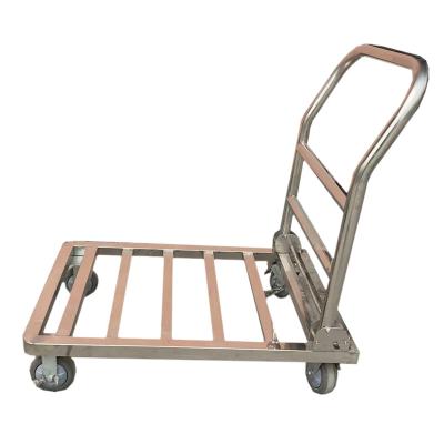 China Kitchen Stainless Steel Trolley Pulling Flat Cart, Folding Square Tube Cart, Warehouse Handling Trolley for sale