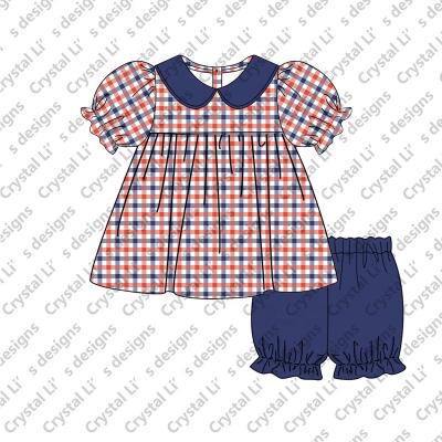 China Causal New Designs Europe Baby Kids 2pcs Summer Plaid Outfits for sale