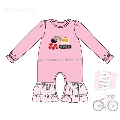 China Puresun Infant Causal High Quality Custom Made Toddler Kids Knit Cotton Valentine's Day Applique Ruffle Baby Romper for sale